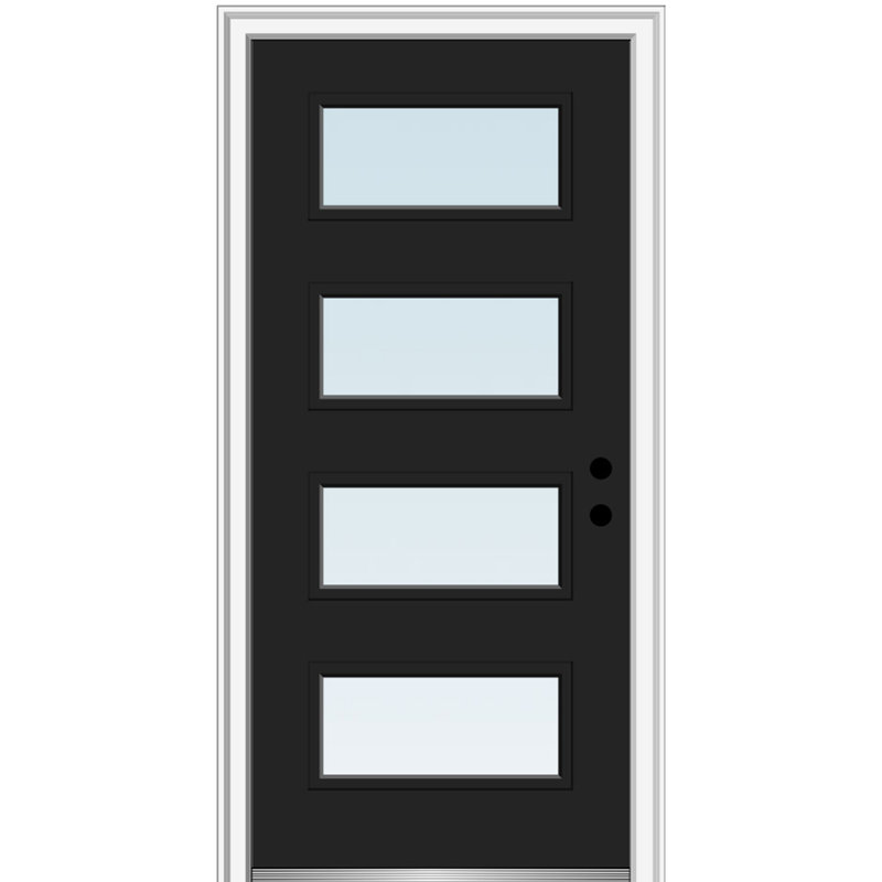 Porte d'entrée pré-suspendue en acier peint 4 lumières à 4 lumières, H 80 po x l 36 po x P 1,75po, Noir