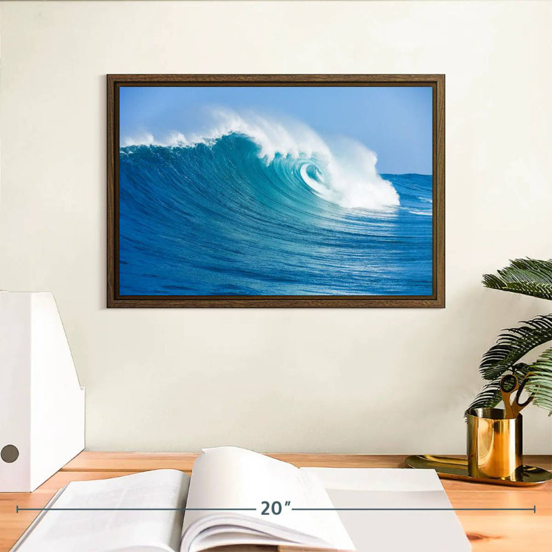 Ocean Wave Break, 31 po x 21 po, Cadre flottant noyer