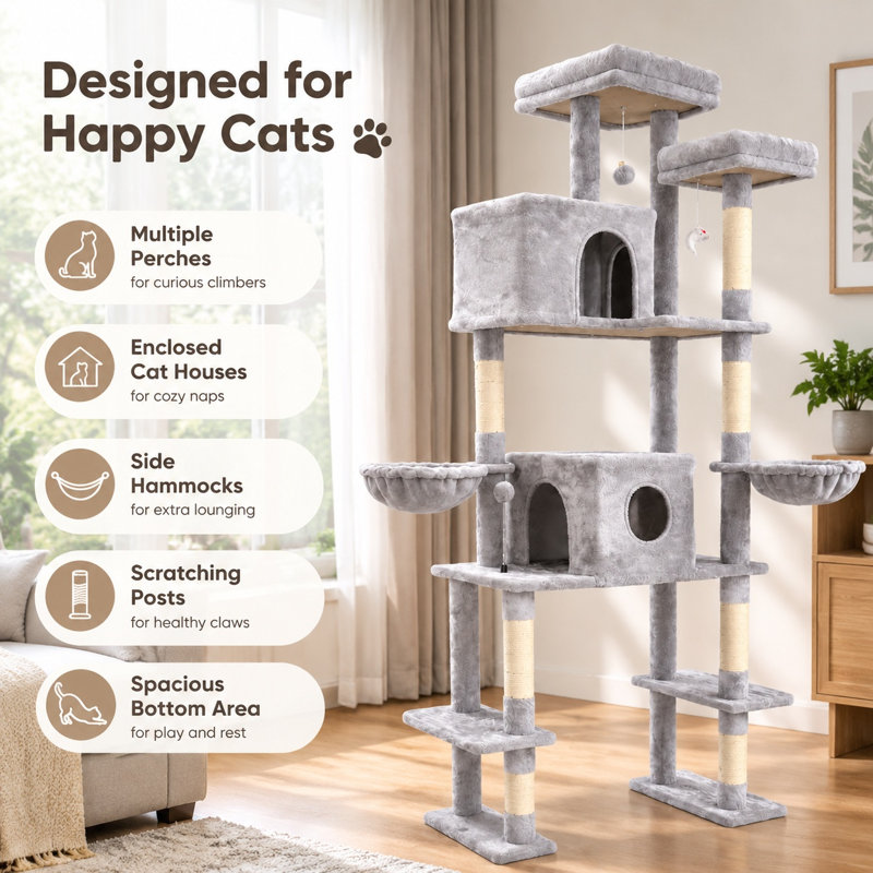 Tour pour arbre à chat 78,7 pouces de hauteur avec condos, perchoirs et griffoirs