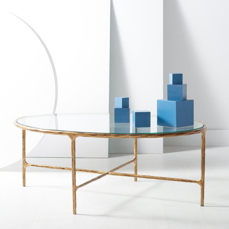 Elegant Brass Oval Coffee Table with Clear Glass Top
