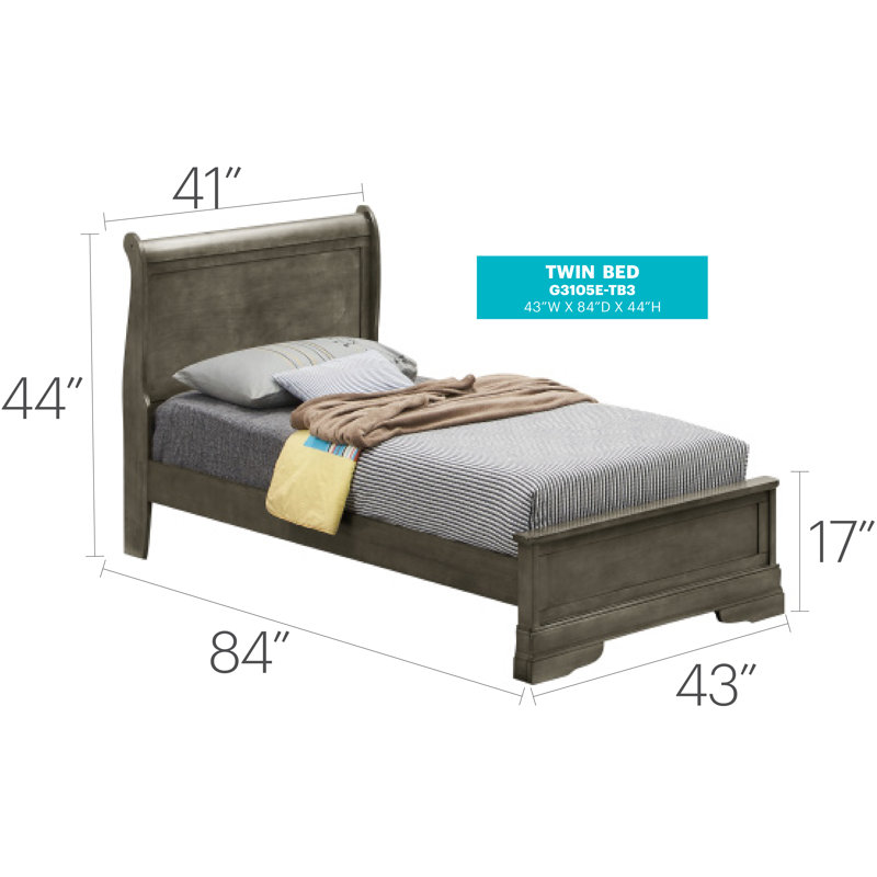 Louis Phillipe Standard Bed, Twin, Gray