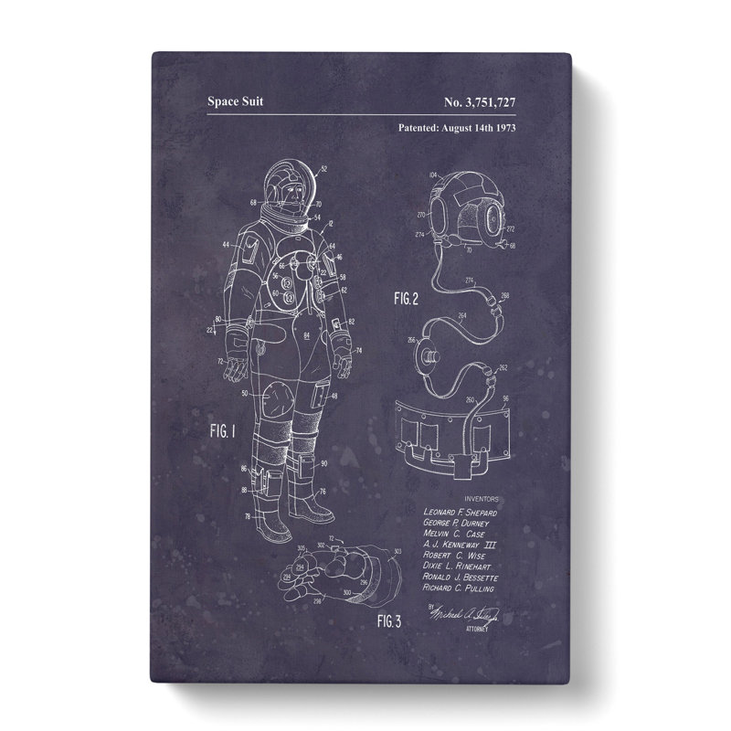 Space Suit Patent Dark - Wrapped Canvas, 50cm H x 35cm W x 3cm D