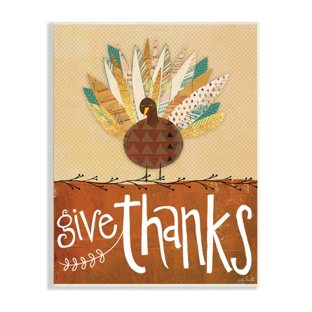 Give Thanks Phrase Patterned Feathers Wild Turkey Bird Framed by Katie Doucette Textual Art