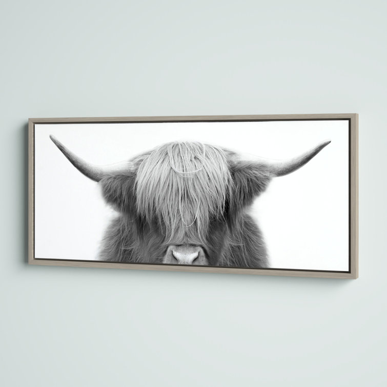 Steelside™ Gunther Hey Dude Highland Cow BW Framed On Canvas by