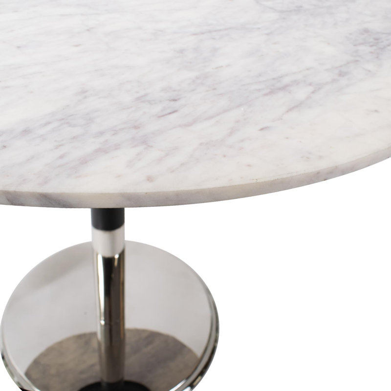 Micca Marble End Table, White, Silver/Black