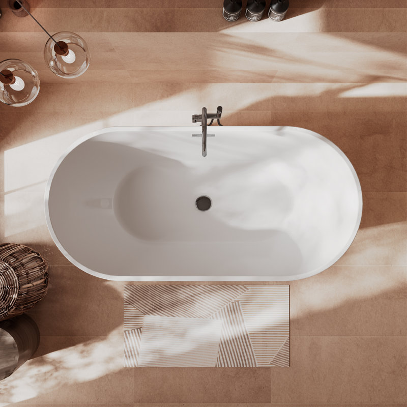 Baignoire de trempage autoportante en acrylique Flora-T 59 po x 28 8/9 po, avec drain 2 po, blanc brillant
