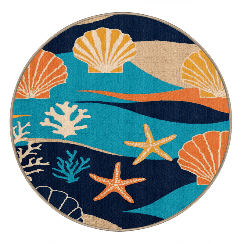 Washable Coastal Pop Art Plus Coastal Area Rug, Round 8'