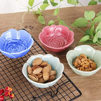 Ensemble de 4 assiettes à apéritif avec glaçage coloré à motif de fleurs en céramique et sauce soja
