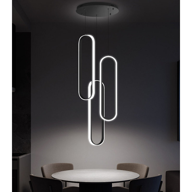 Lustre moderne 78 po à 3 anneaux à DEL moderne et glamour à intensité variable, Matte Black