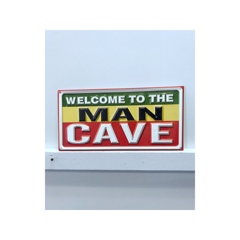 Welcome Man Cave - impression sur métal, Vert / Jaune / Rouge