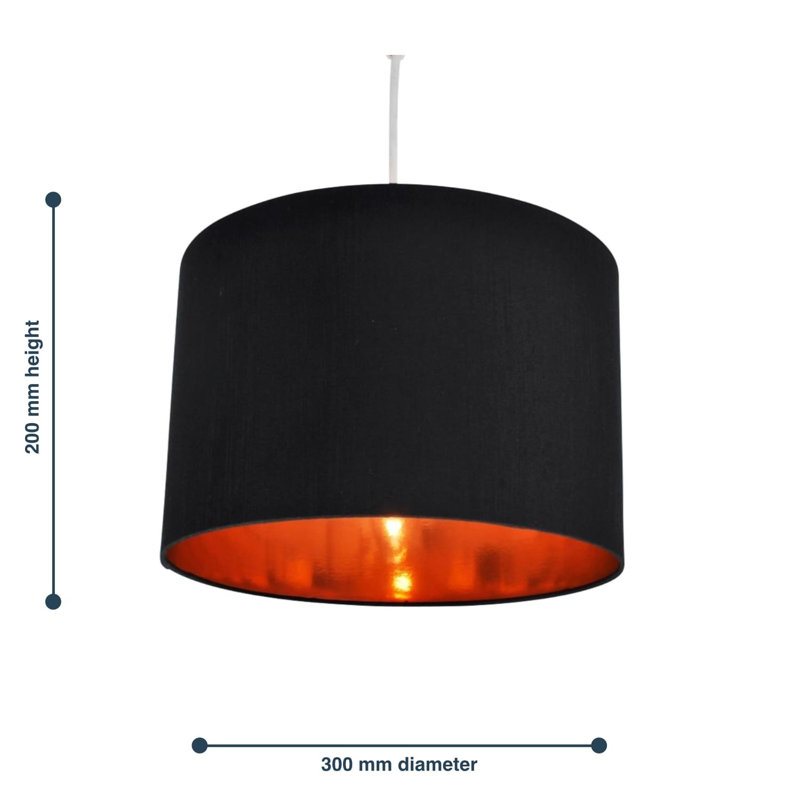 20cm H Silk Drum Pendant Shade, Black/Copper