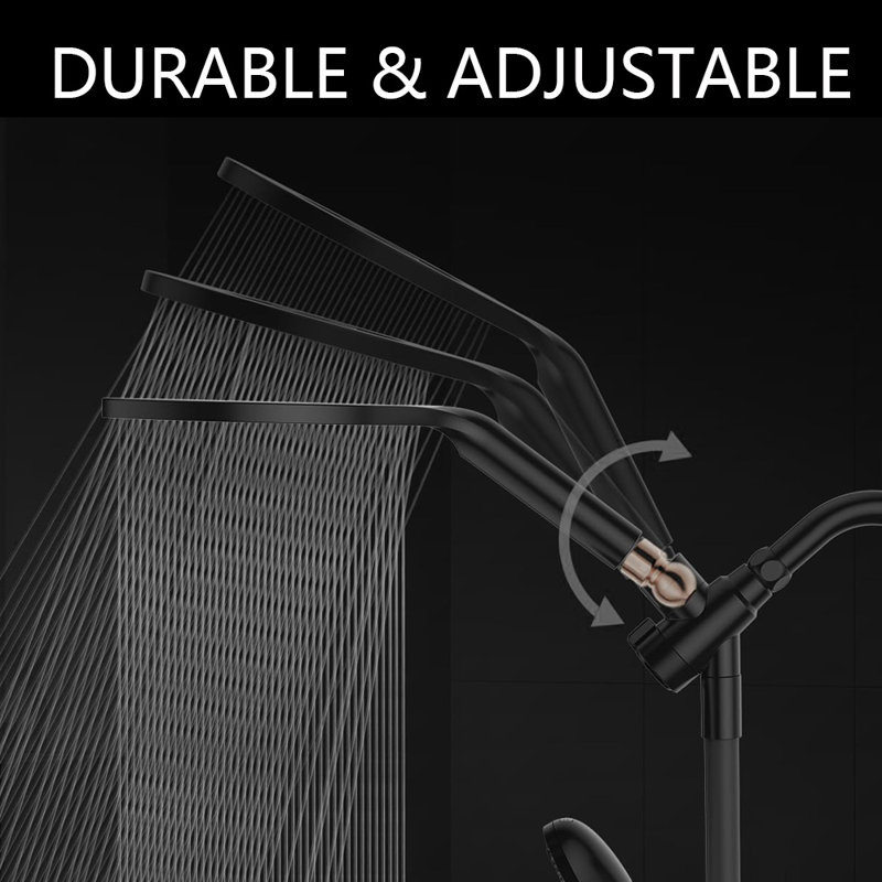 Dual Handheld Shower Head Combo, 8 Inch Rainfall Shower Head And 10 Modes High Pressure Hand Held Showerhead, Black