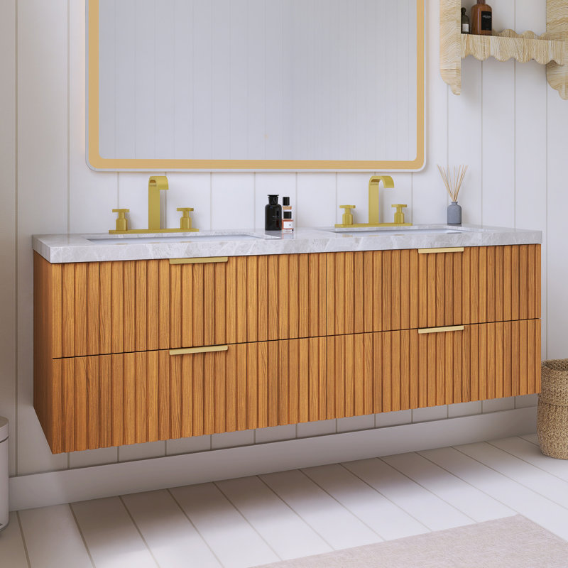 Meuble-lavabo mural simple avec comptoir en pierre frittée