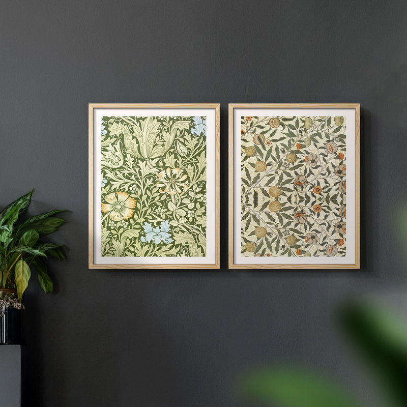 Vintage  Abstract III  -Framed Giclee Print - Set of 2, Natural, 12" H x 30" W