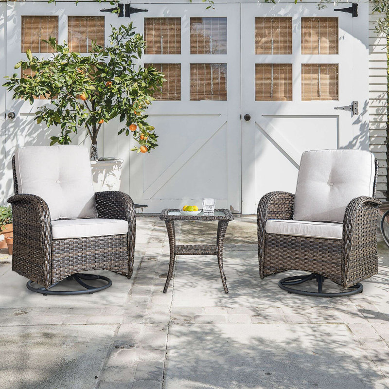Dinjar Wicker 2 - Person Patio Conversation Set with Cushions, White