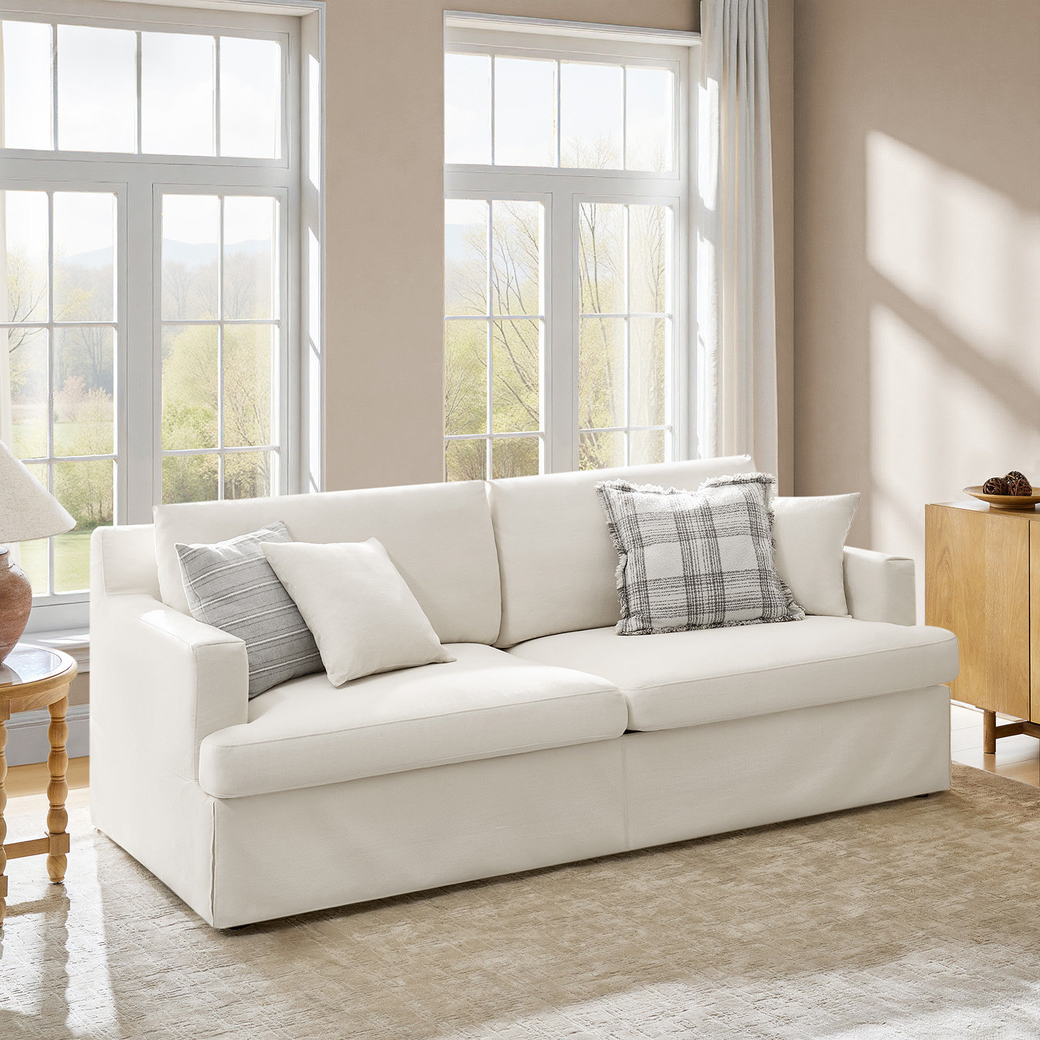 Lucie 84" Linen Sofa, White