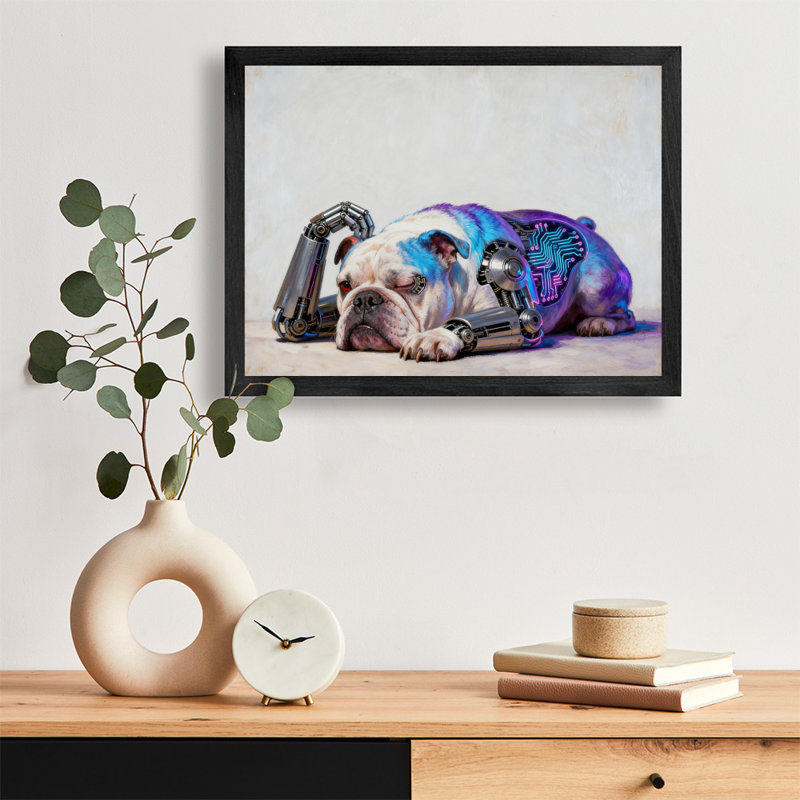 Reproduction d'art encadré noir, bouledogue mécanique rétro, style Cyberpunk, H 13 po x l 17 po