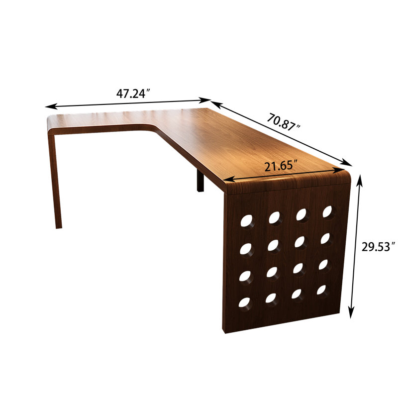 Bureau d'écriture en L en bois massif, 29.53" H x 70.87" W x 47.24" D