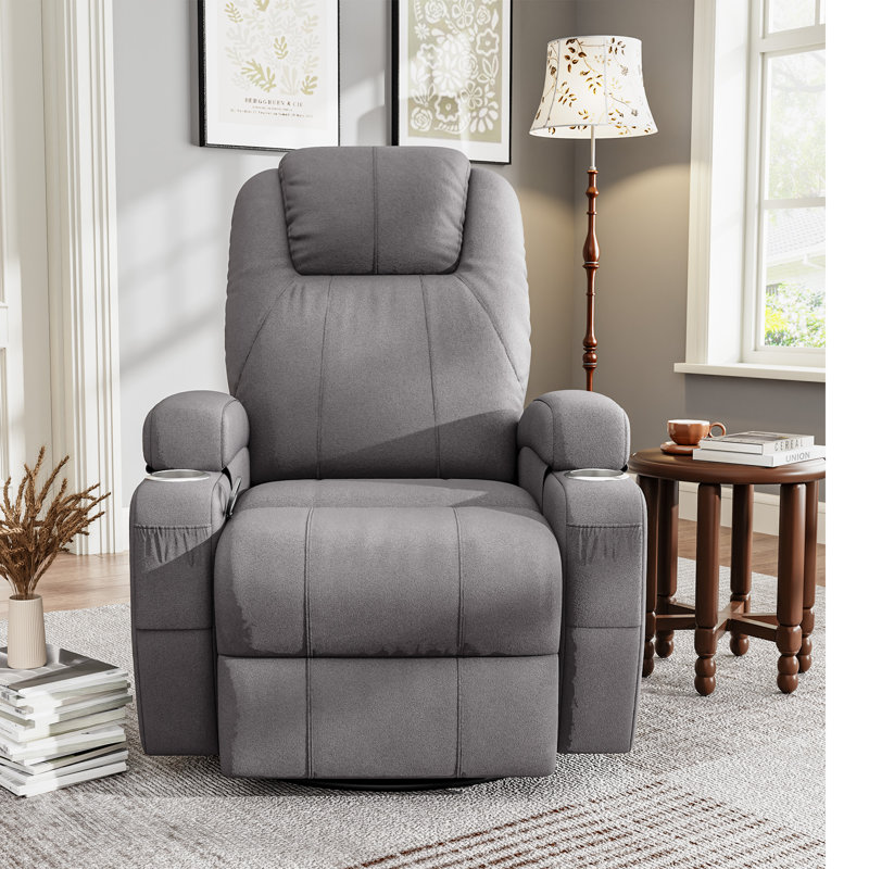 Massage Chair with Swivel and Rocking Function, Gray Canvas