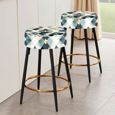 Ensemble de 2 tabourets de bar géométriques bleu sarcelle et gris