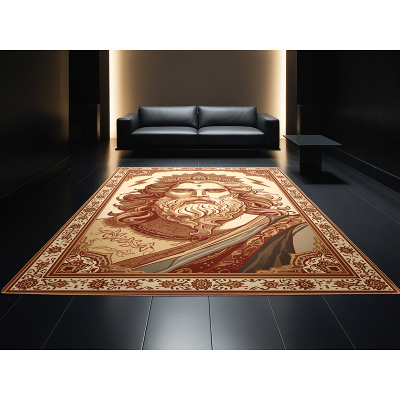 Tapis oriental classique Pittman Zeus lavable à la machine en brun - Reliure brun clair, 3 x 5