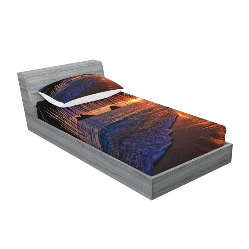 Drap-housse et coussin décoratif Ambesonne Hawaii mauve ombre, Ensemble de draps pour lit simple + 3 pièces supp