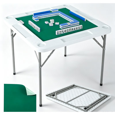 Table de mah-jong pliante avec plateau vert, porte-gobelets et plateaux à jetons