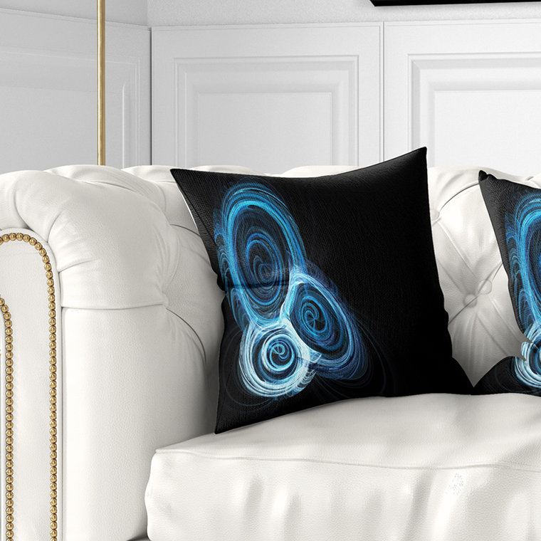 Nébuleuse spirale bleue sur fond noir - coussin imprimé abstrait, 16 po x 1 po, Coussin décoratif