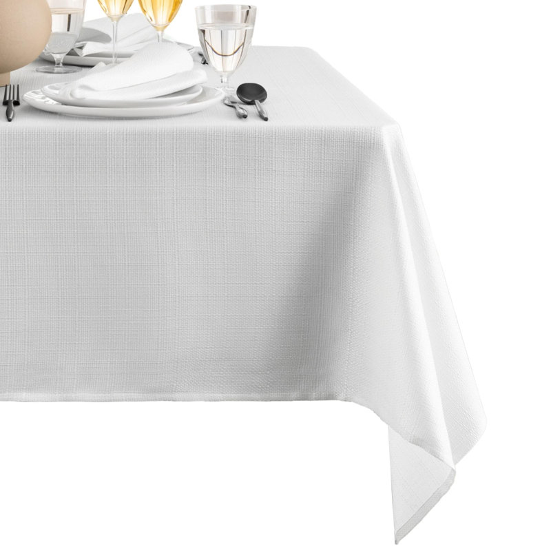 Avo Solid Texture Water And Stain Resistant Rectangular Polyester Tablecloth, White, 144" x 60"