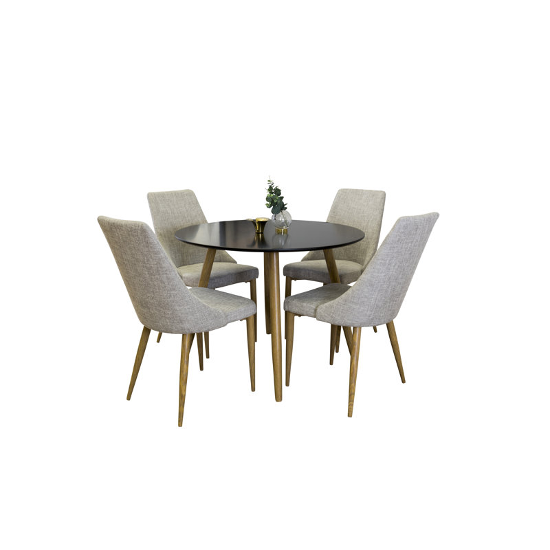 Australe 4 - Person Dining Set, Light Grey/Dark Oak, Black, Dark Oak
