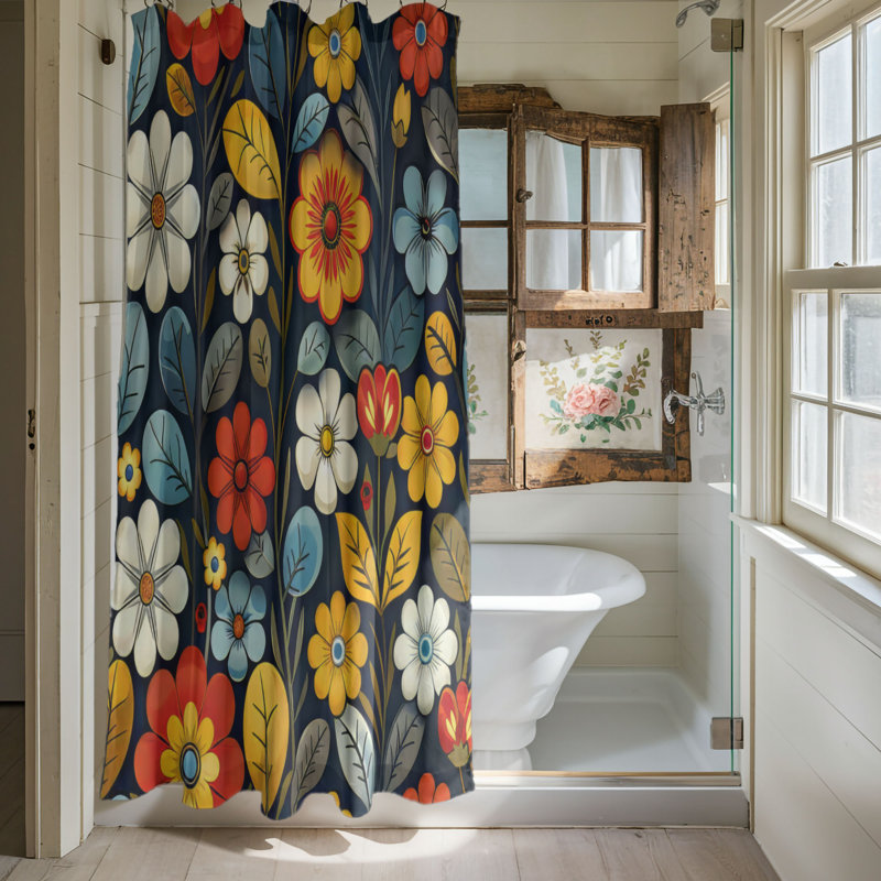 Floral Circles - Rideau de douche Premium, H 74 po x l 71 po