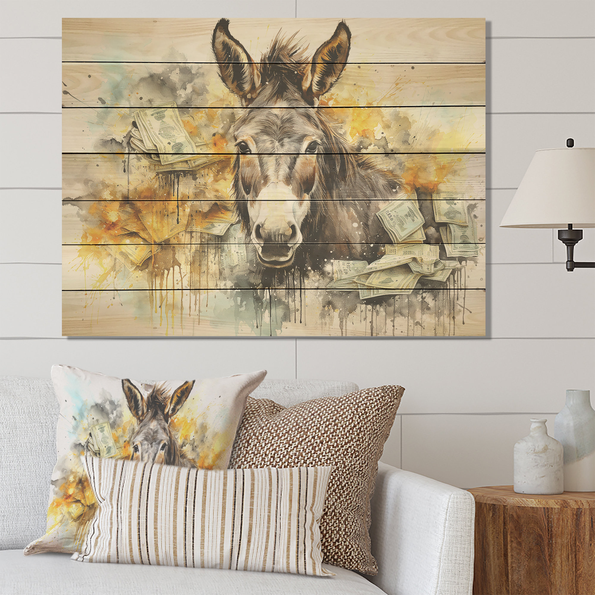 Yellow Donkey Pattern August Grove® Yellow Donkey Absurdity II - Donkey On Wood Print | Wayfair