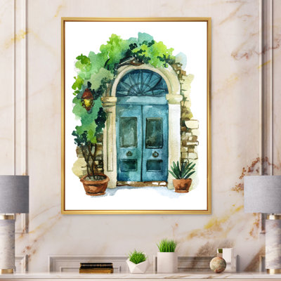 Vieille porte bleue rustique - peinture sur toile