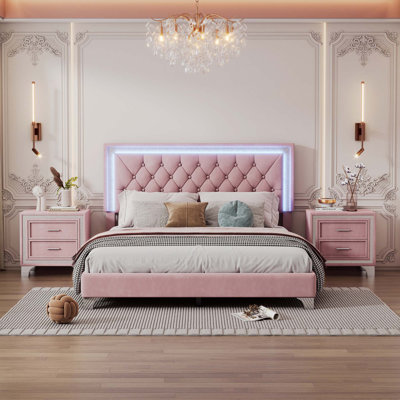 3-Pieces Bedroom Sets With LED Lights