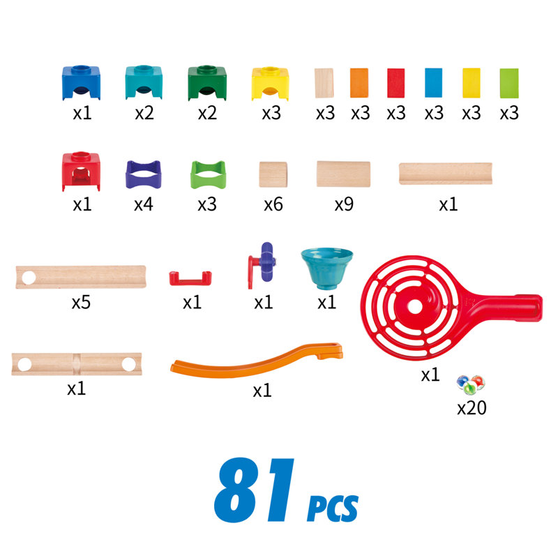 Colorful Wooden Marble Run Racetrack Set with 81 Pieces
