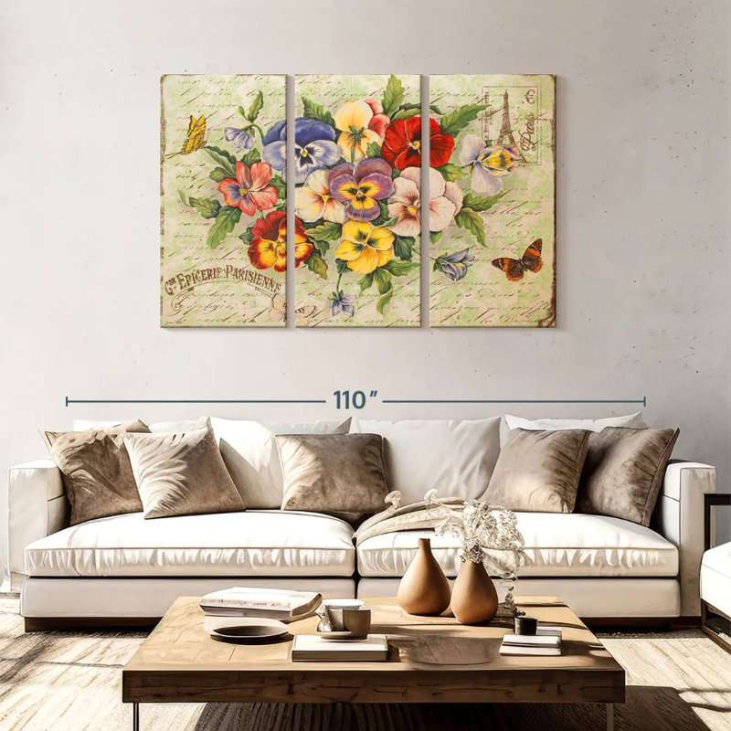 Harnek Pansies And Butterflies, 48" H x 74" W
