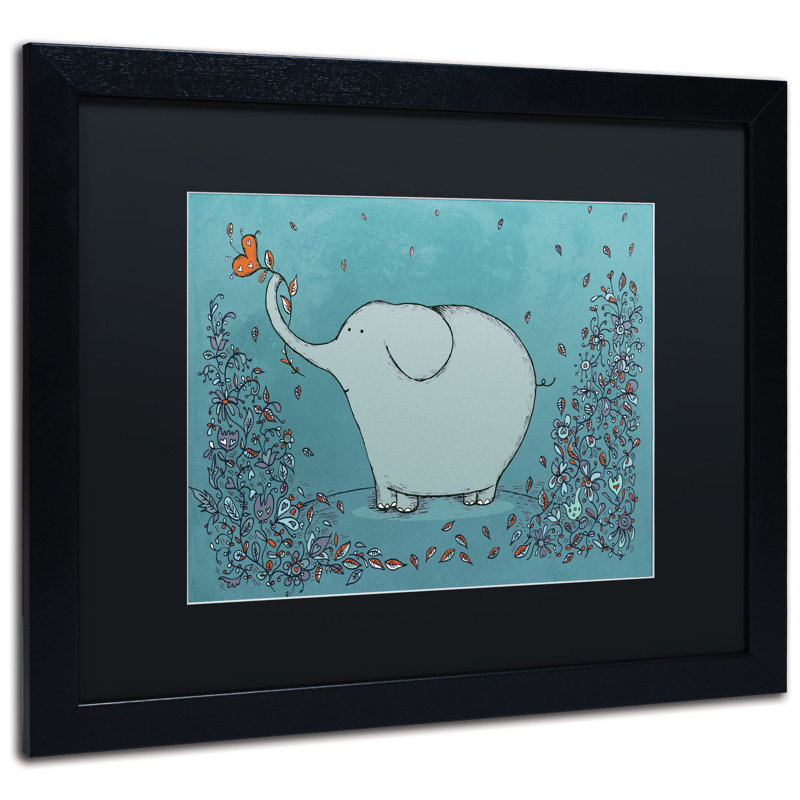 « jardin éléphant », art encadré, Noir, H 16 po x l 20 po