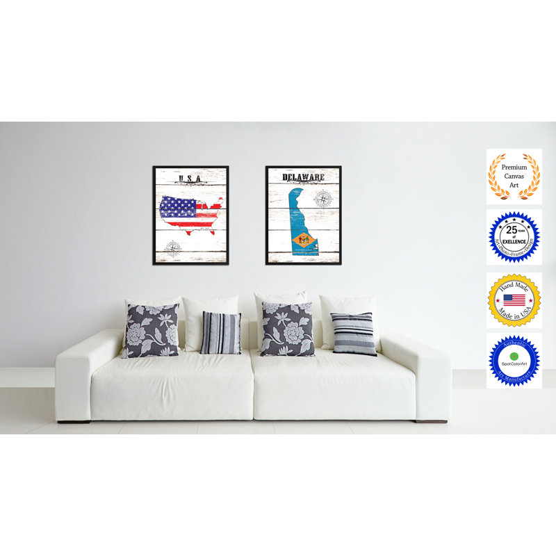 Connecticut State Vintage Flag - Reproduction d'art graphique sur toile encadrée, H 9 po x l 7 po x P 1,2 po