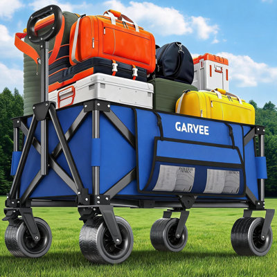 Chariot pliant robuste pour chariot, chariot utilitaire pliable de 460 lb avec roues tout-terrain à 360 °, chariot de plage et de camping 280L pour l'épicerie et l'extérieur, bleu