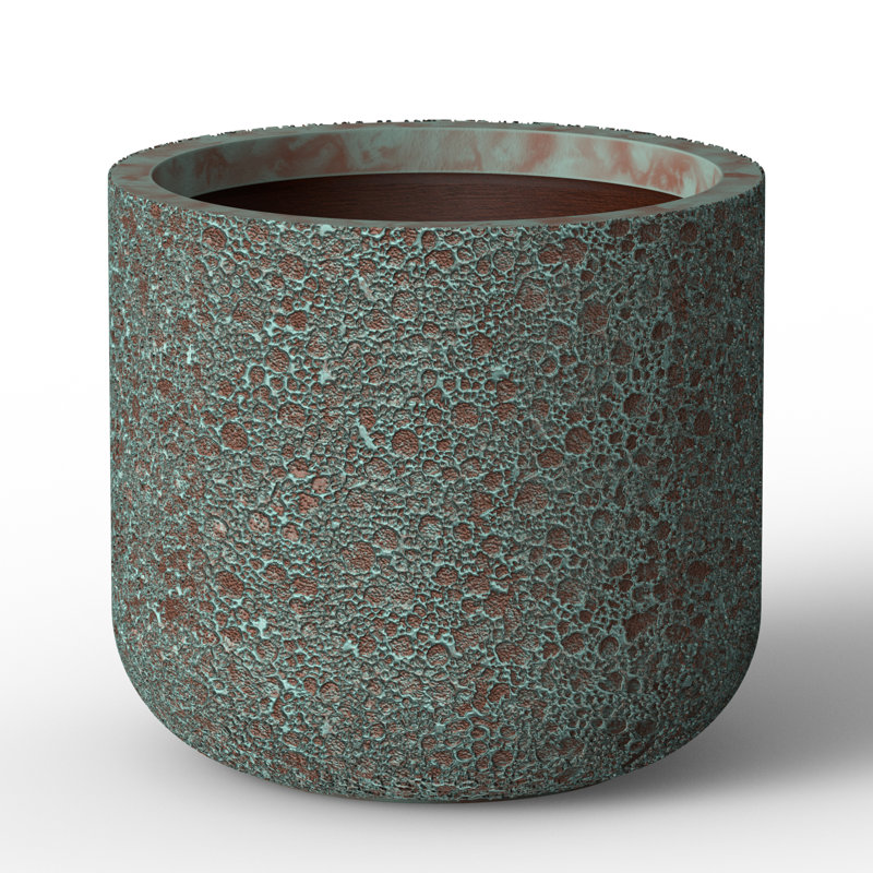14 in. Medium Blue Patina(Enhanced Interior) Concrete Round Planter / Pot with Drainage Holes, 15.75" H x 17.32" W x 17.32" D