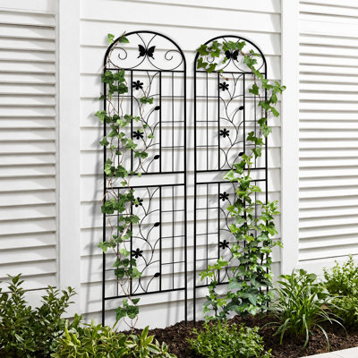 Set of 2  Outdoor Metal Trellises, Freestanding Tall Trellis for Climbing Plants, Garden Trellis for Tomato, Rose and Vine