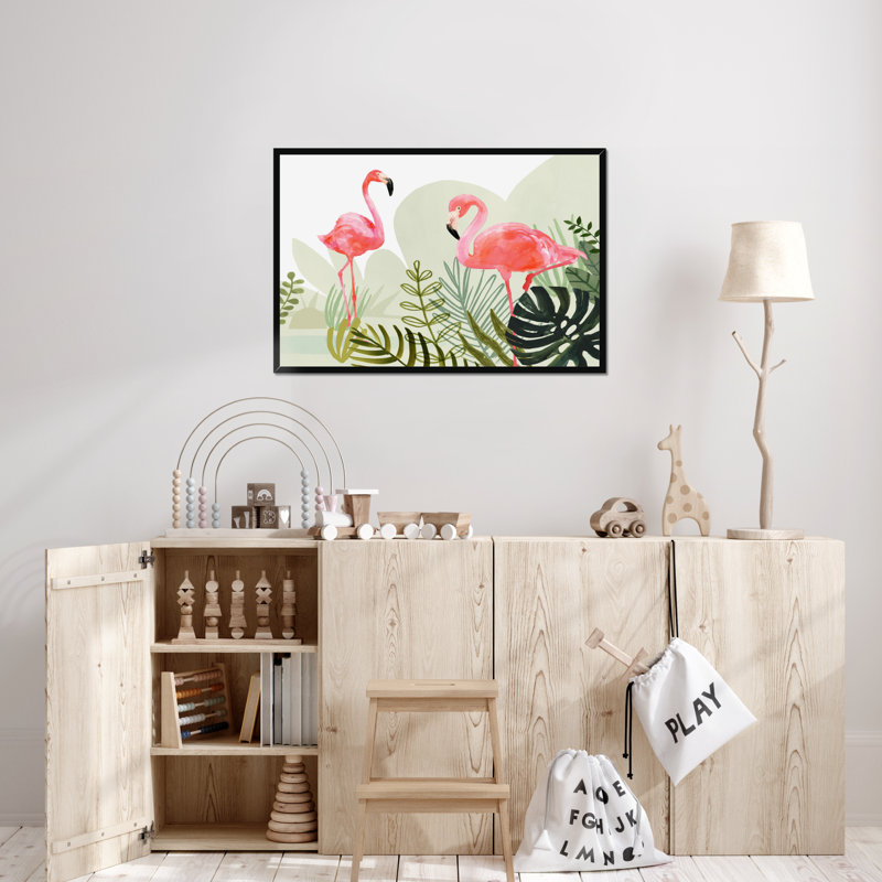 Flamingo Forest Collection A by Victoria Borges - Painting, 65cm H x 95cm W, Black Framed Paper Print