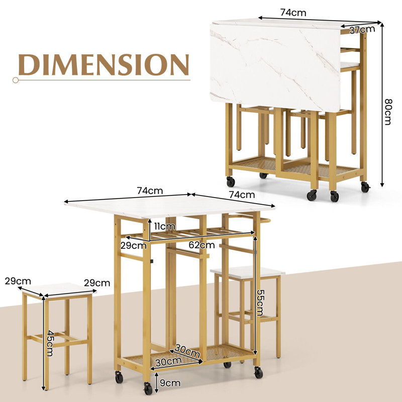 Aivi 2 -Person Dining Set, White, Gold