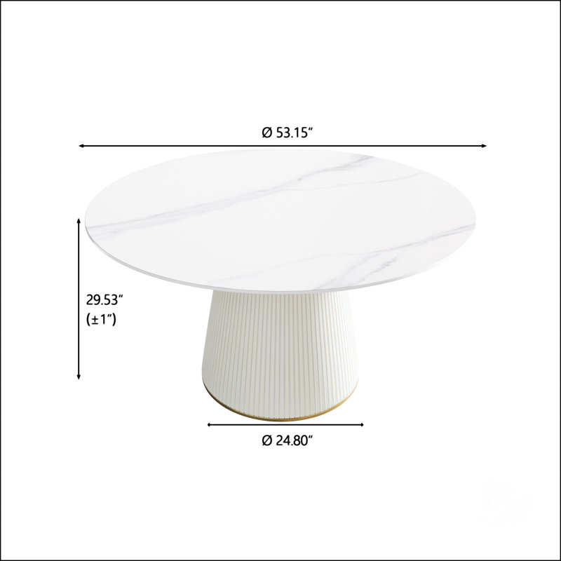 Table de salle à manger moderne en pierre artificielle noire, H 29,53 po x L 53,15 po x l 53,15 po, Blanc