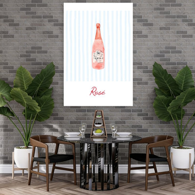 Watercolor Rosac Bottle Elegant Contemporary Summer Wall Art Print