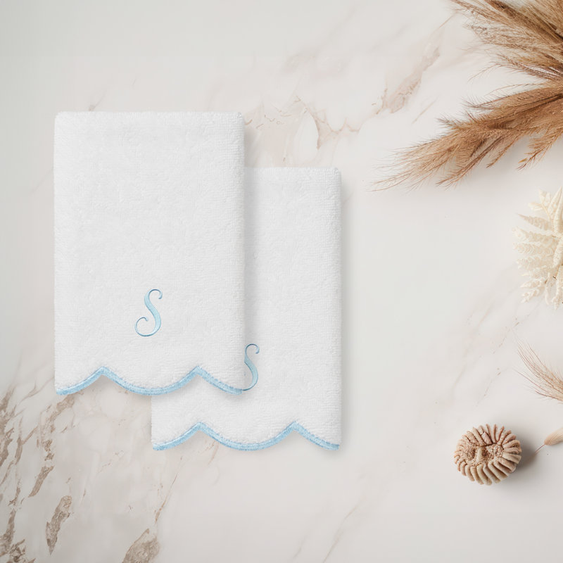  Ensemble de serviettes 100% coton turque ADORNIA, S, Blanc / Bleu, Ensemble de 2 serviettes à doigts