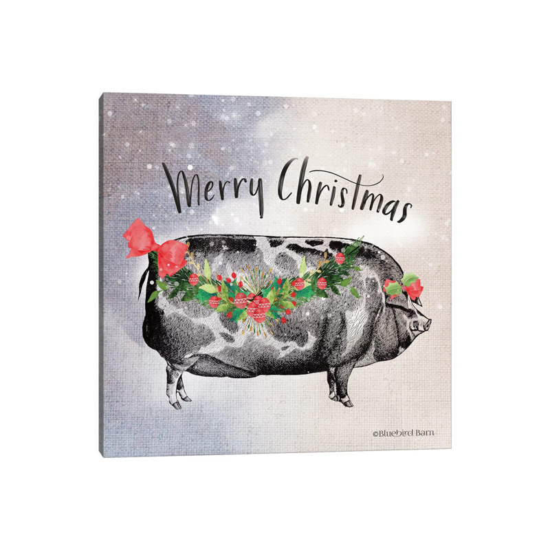 Vintage Christmas Be Merry Pig by Bluebird Barn - Wrapped Canvas Painting, 30.48 cm H x 30.48 cm W