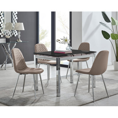 Tierra Modern Glass & Metal Extendable Dining Table Set & 6 Luxury Dining Chairs
