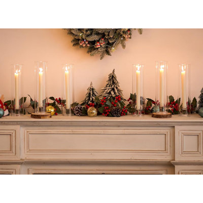 6-Pack Clear Glass Hurricane Candle Holders For Taper Candles - Modern Windproof Candle Stand With Chimney Cover For Wedding Party Home Decor