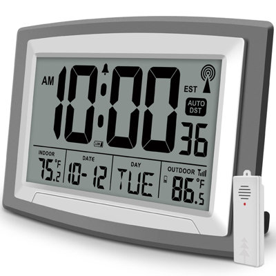 Atomic Clock With Indoor And Outdoor Temperature - 12.5 Inch Self-Setting Digital Clock Large Display